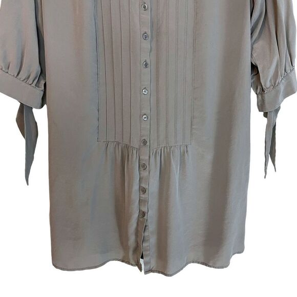 Club Monaco 100% Silk 1/2 Button Sleeve Tie Top - Picture 5 of 7